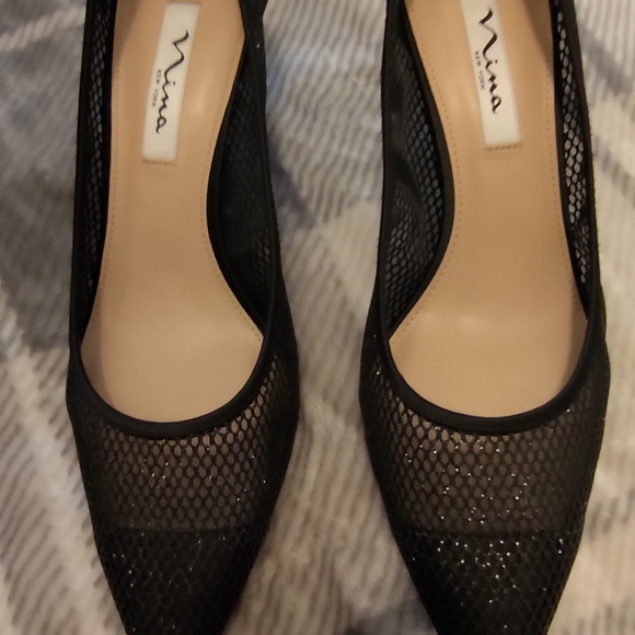 Nina Elegant Black Mesh Heels - Picture 1 of 5